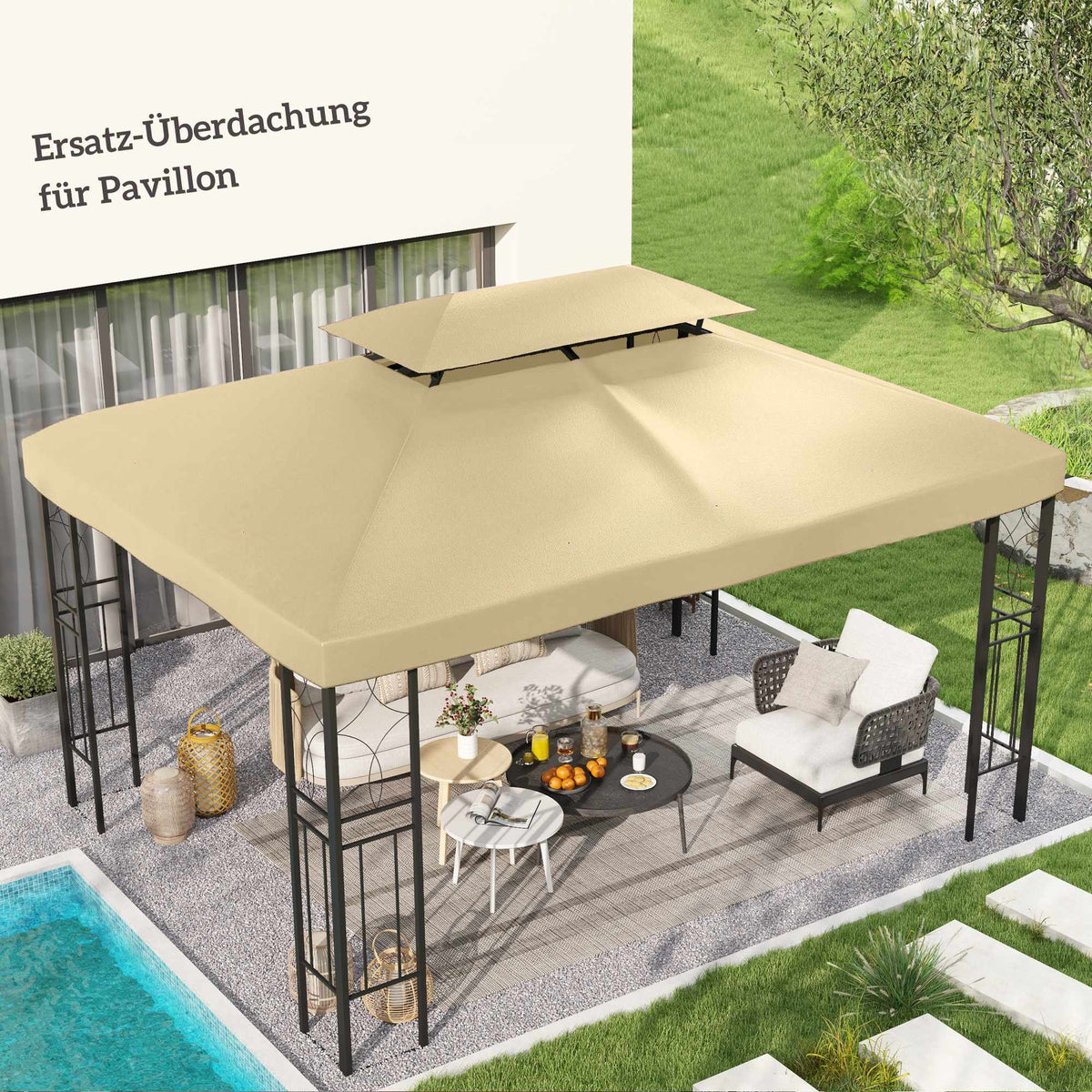Replacement Canopy for 3x4m Pavilion, Water-Repellent, Beige