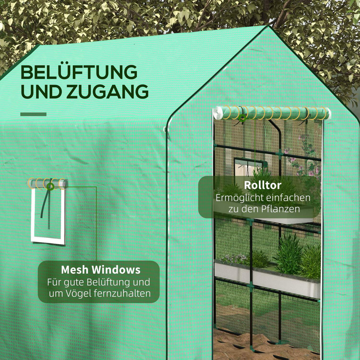 Replacement Greenhouse Film With Uv Protection, Side Window, Replacement Cover With Rolling Door, Pe Film, 140 X 213 X 190 Cm, Green