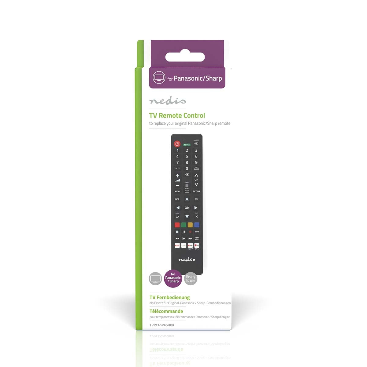 Replacement Remote Control | Fits: Panasonic / Sharp | Preprogrammed | 1 Unit | Amazon Prime / Disney + Button / Netflix Button / Rakuten TV Button / Youtube Button | Infrared | Black