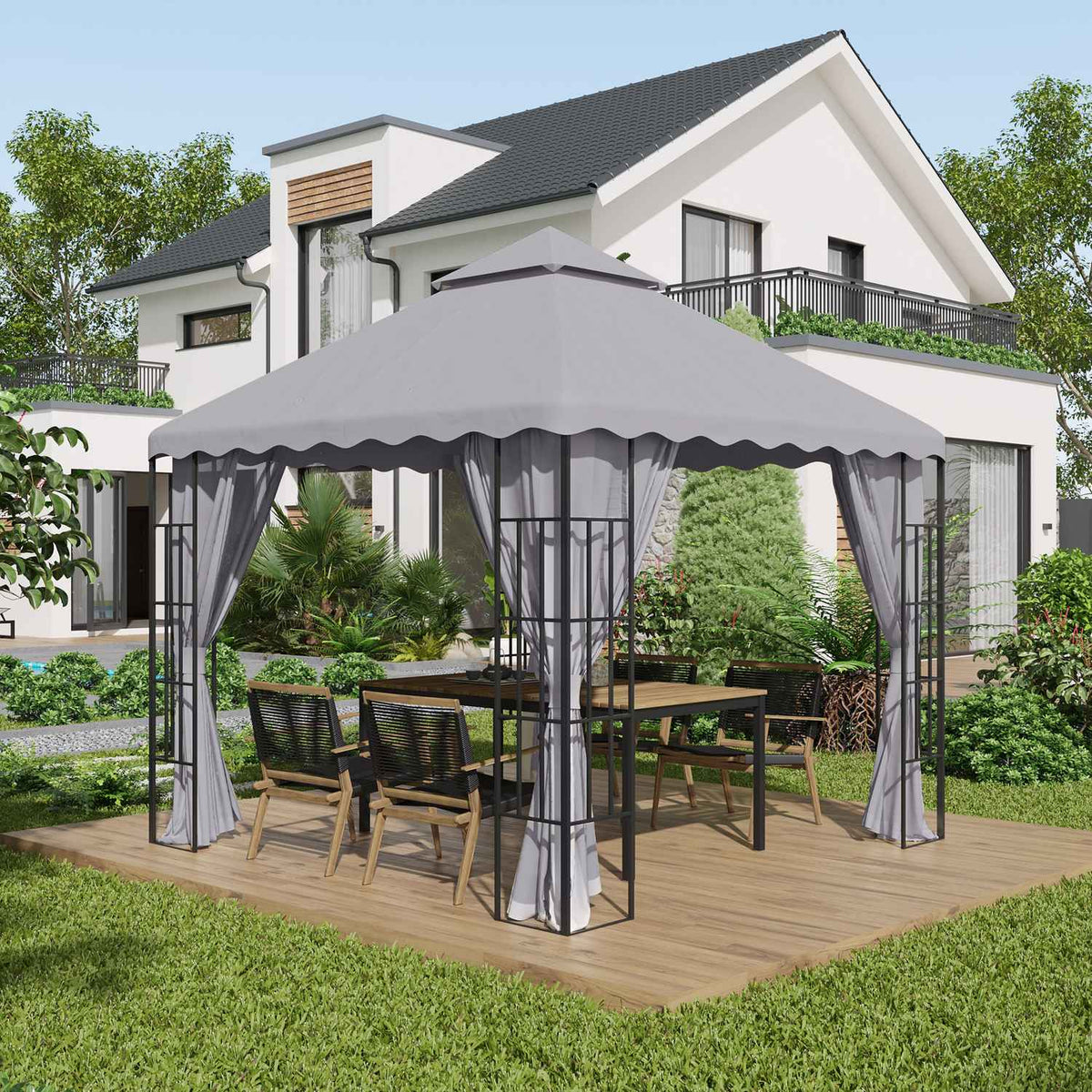 Replacement Roof Approx. 3 X 3 M Pavilion Roof For Garden, Replacement Cover Double Roof For Garden Tent, Garden Pavilion, Light Gray