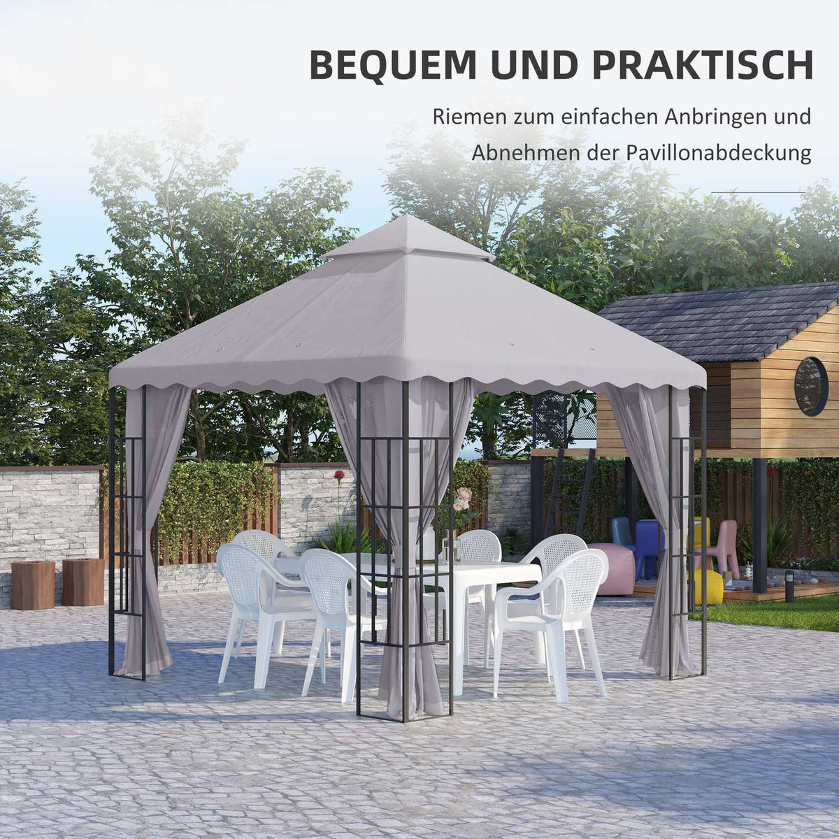 Replacement Roof Approx. 3 X 3 M Pavilion Roof For Garden, Replacement Cover Double Roof For Garden Tent, Garden Pavilion, Light Gray
