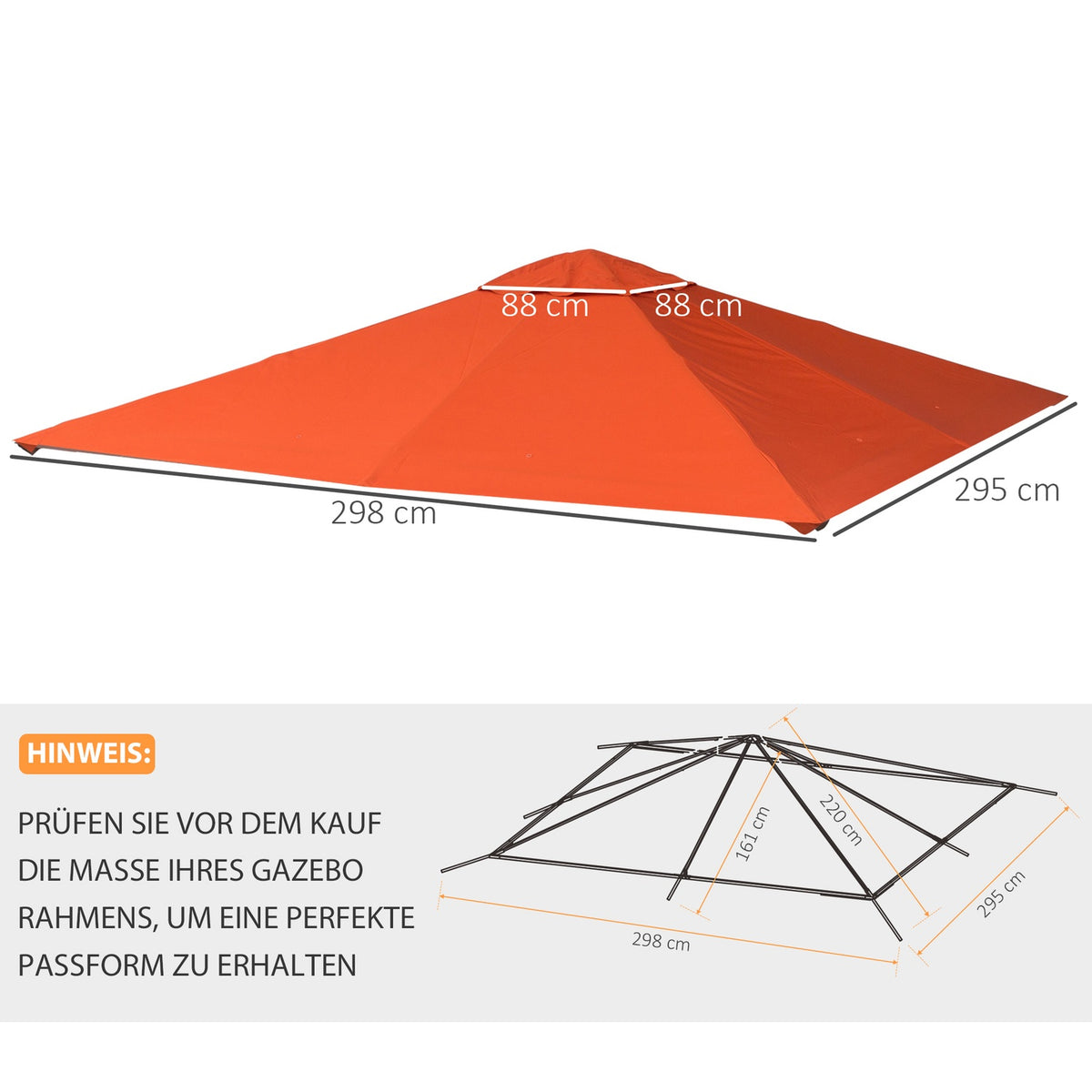 Replacement Roof For Gazebo Sun Protection Gazebo Cover Made Of Polyester, Orange, 2.98 X 2.95 M
