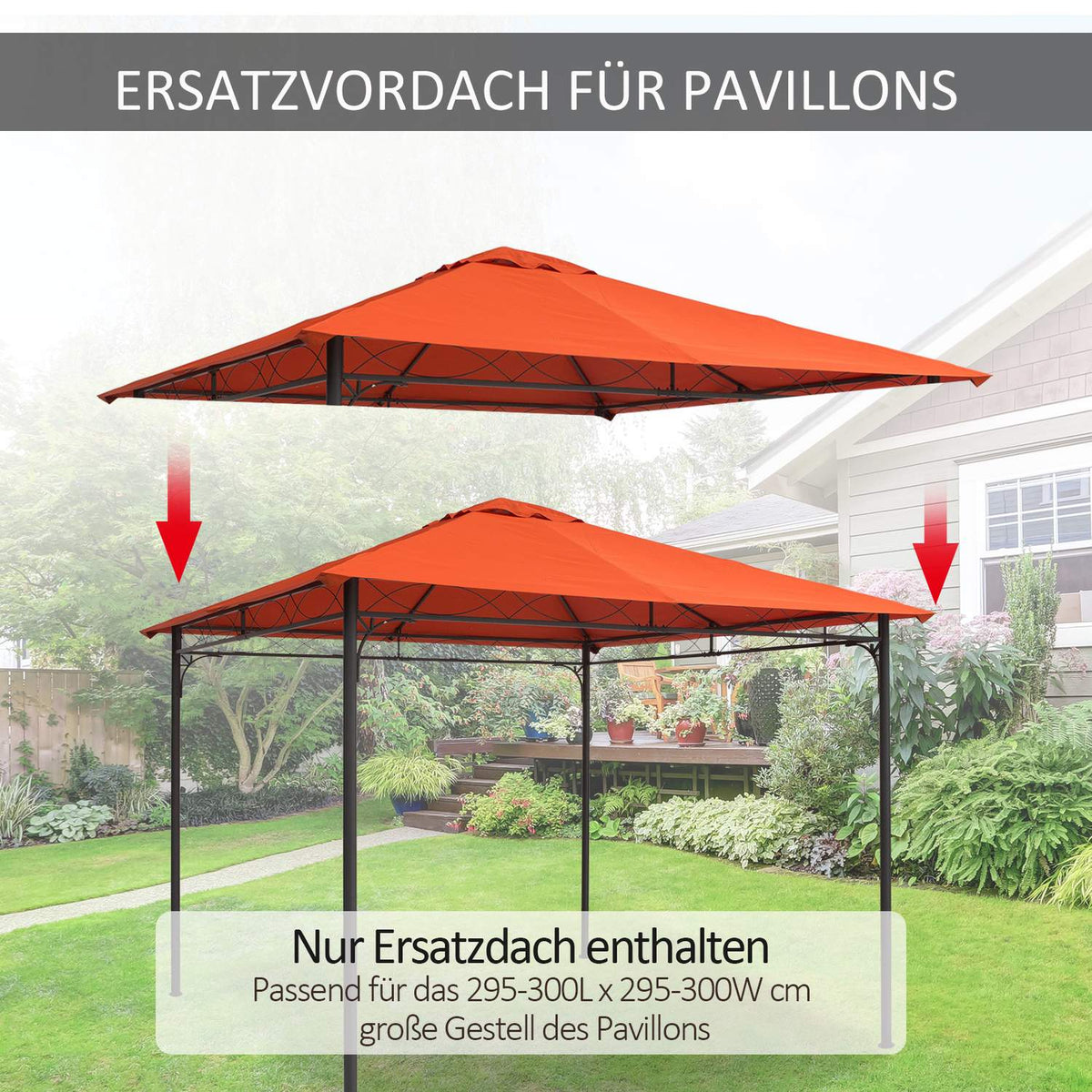 Replacement Roof For Gazebo Sun Protection Gazebo Cover Made Of Polyester, Orange, 2.98 X 2.95 M