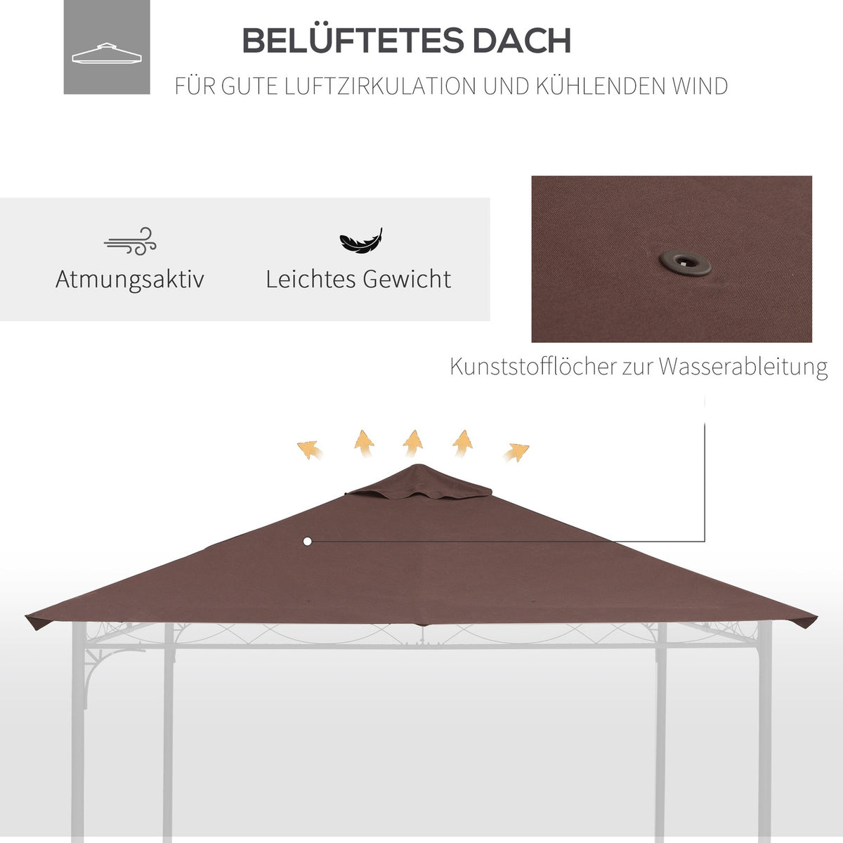 Replacement Roof Gazebo 2.93X2.93M Gazebo Cover Sun Protection Polyester Coffee