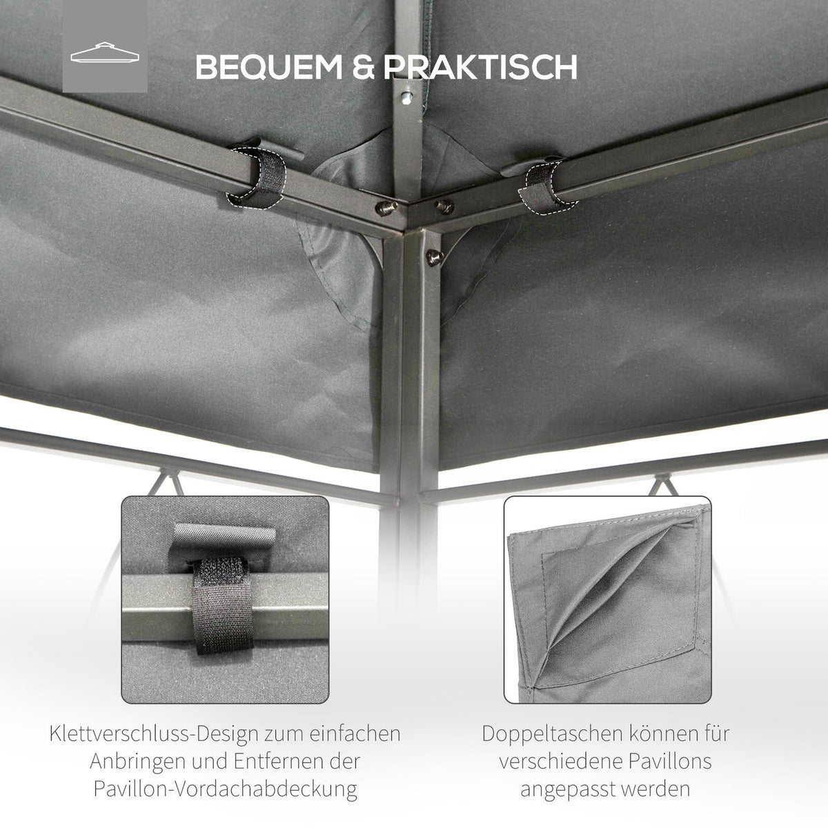 Replacement Roof Gazebo Roof For Garden Gazebo, Polyester, 3X4M, Light Gray