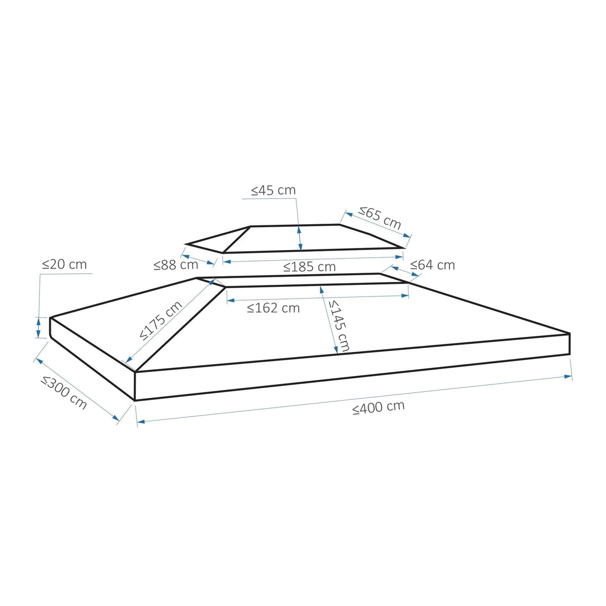 Replacement Roof Gazebo Roof For Garden Gazebo, Polyester, 3X4M, Light Gray