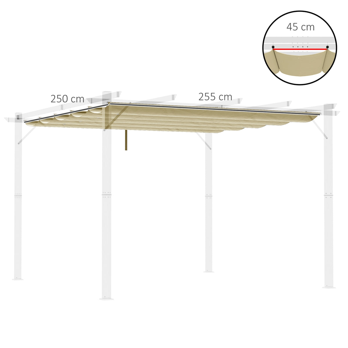 Replacement Roof for 3x3m Pergola, Waterproof Retractable Wave Canopy with Rain Drainage Holes, Winterproof Shade Cover for Garden, Patio, Beige
