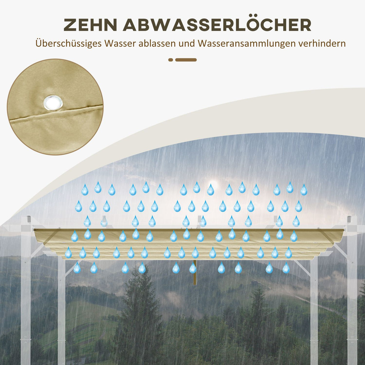 Replacement Roof for 3x3m Pergola, Waterproof Retractable Wave Canopy with Rain Drainage Holes, Winterproof Shade Cover for Garden, Patio, Beige