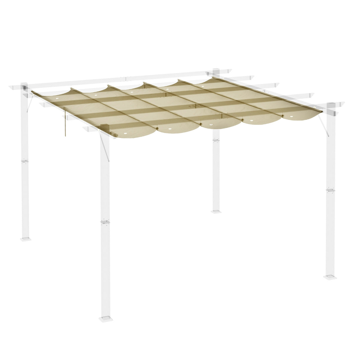 Replacement Roof for 4x3m Pergola, Waterproof Retractable Wave Canopy with Rain Drainage Holes, Winterproof Shade Cover for Garden, Patio, Beige