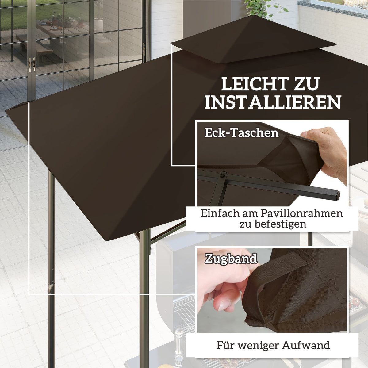 Replacement Roof for BBQ Gazebo 1.5m x 2.4m Replacement Roof Only, Double Tier Protective Cover, Water Resistant Outdoor Canopy, Roof Fits Outdoor BBQ Tent, Coffee
