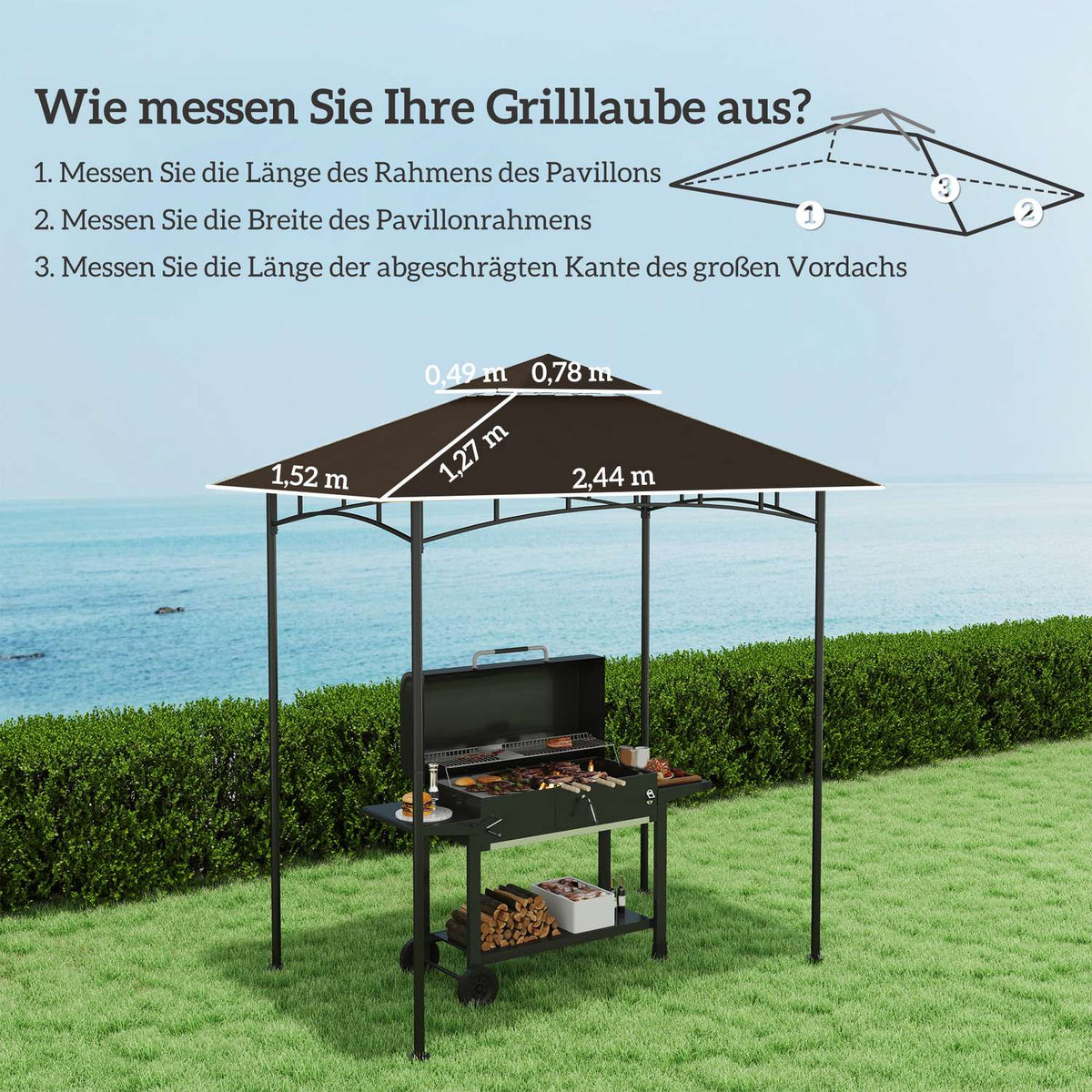 Replacement Roof for BBQ Gazebo 1.5m x 2.4m Replacement Roof Only, Double Tier Protective Cover, Water Resistant Outdoor Canopy, Roof Fits Outdoor BBQ Tent, Coffee