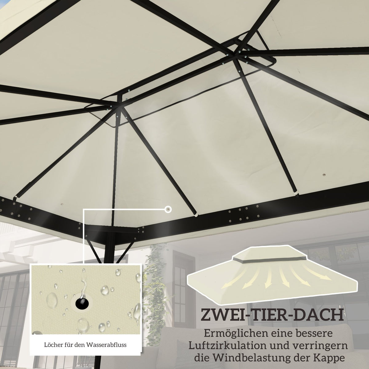 Replacement Roof for Garden Gazebo 3 x 4 m, Waterproof 370g/㎡ Double Roof Protective Cover, Rain Cover Replacement Cover, UPF30+, for Garden, Party, Patio, Cream White