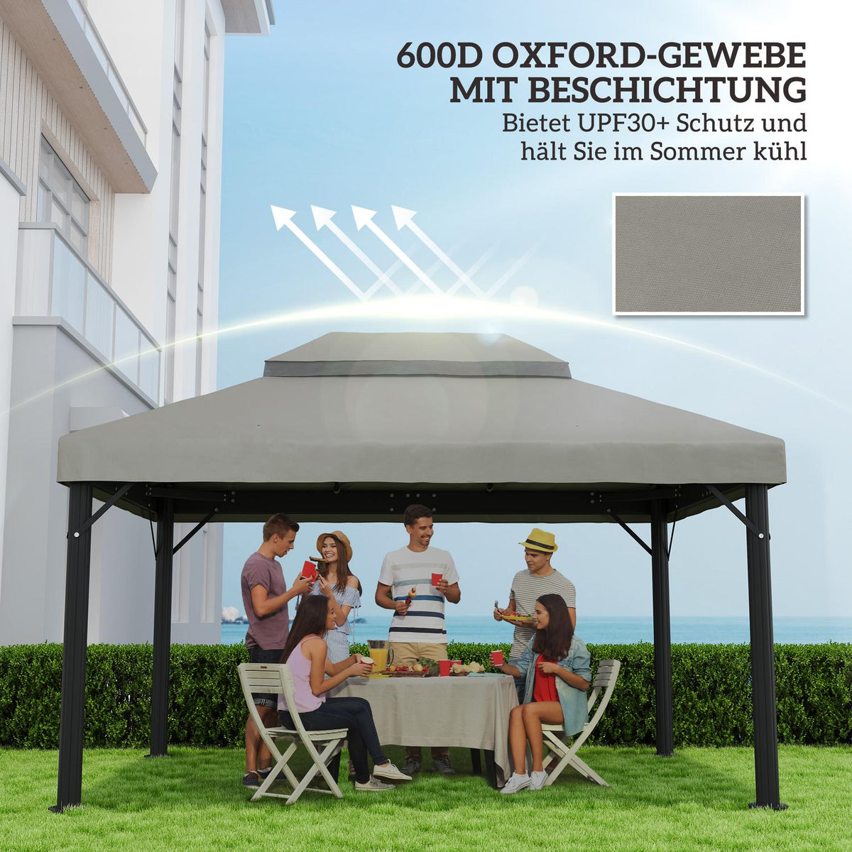 Replacement Roof for Garden Gazebo 3 x 4 m, Waterproof 370g/㎡ Double Roof Protective Cover, Rain Cover Replacement Cover, UPF30+, for Garden, Party, Patio, Light Gray