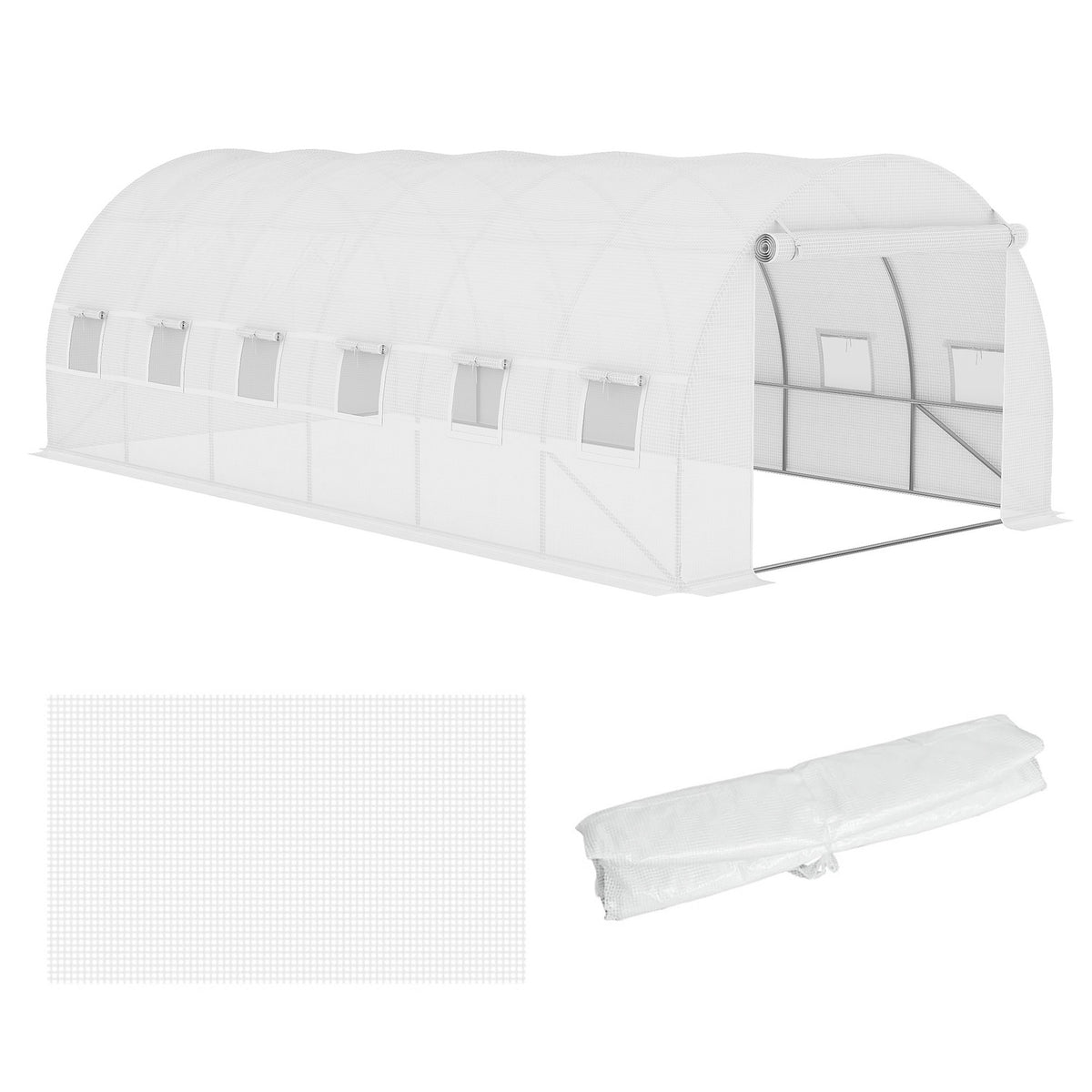 Replacement film replacement cover 600 x 300 x 200 cm with front door, 12 windows, tear-resistant greenhouse film, garden film for greenhouse, greenhouse, cold frame, white