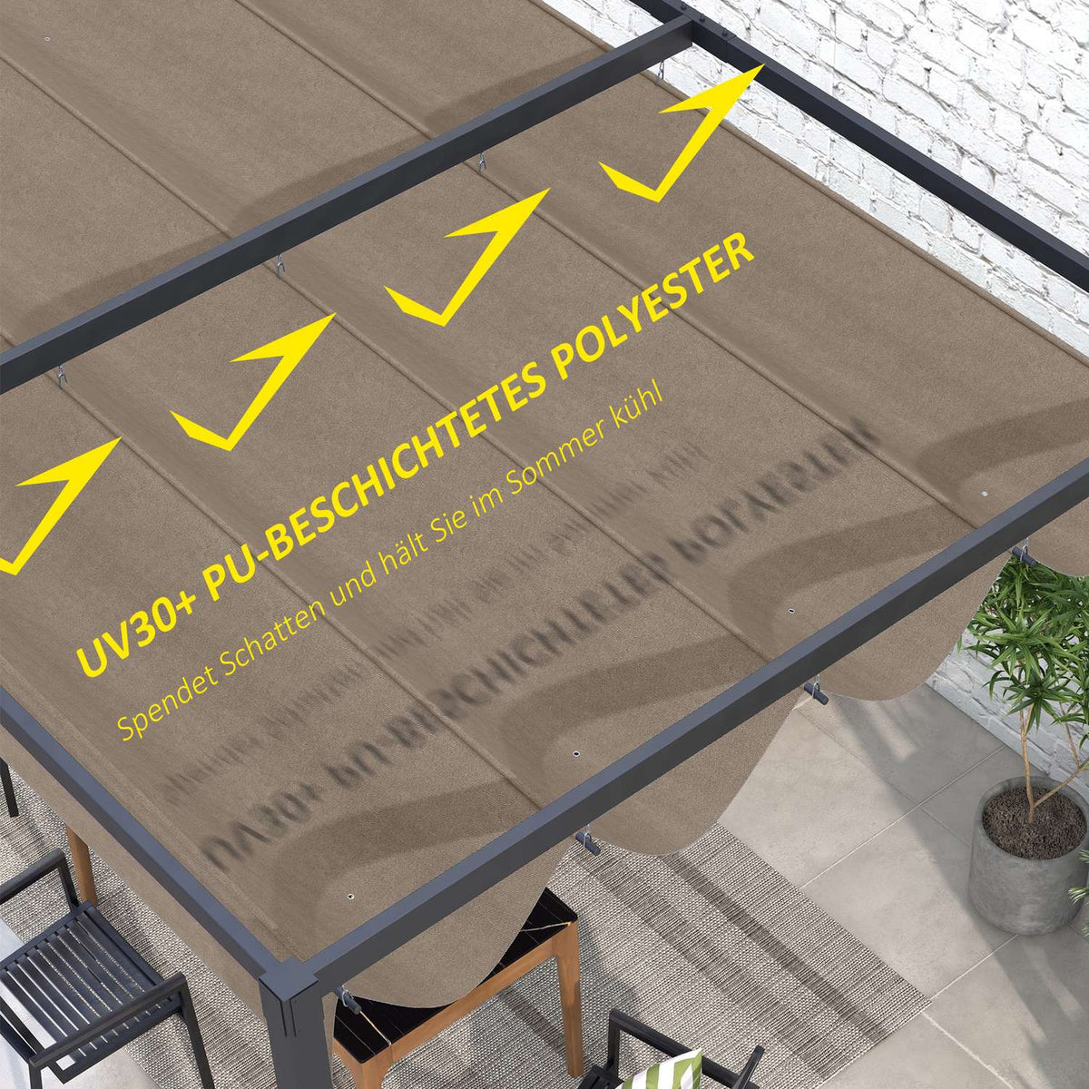 Replacement roof for 2.85 x 2 m pergola, water-repellent retractable wave canopy with rain drainage holes, UV protection 30+, winterproof shade cover for garden, balcony, terrace, coffee