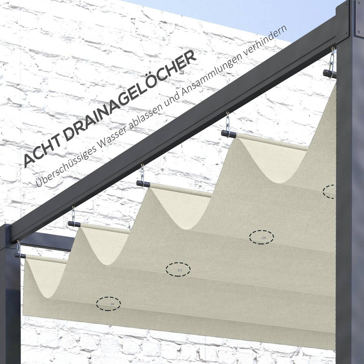 Replacement roof for 2.85 x 2 m pergola, water-repellent retractable wave canopy with rain drainage holes, UV protection 30+, winterproof shade cover for garden, balcony, terrace, cream white