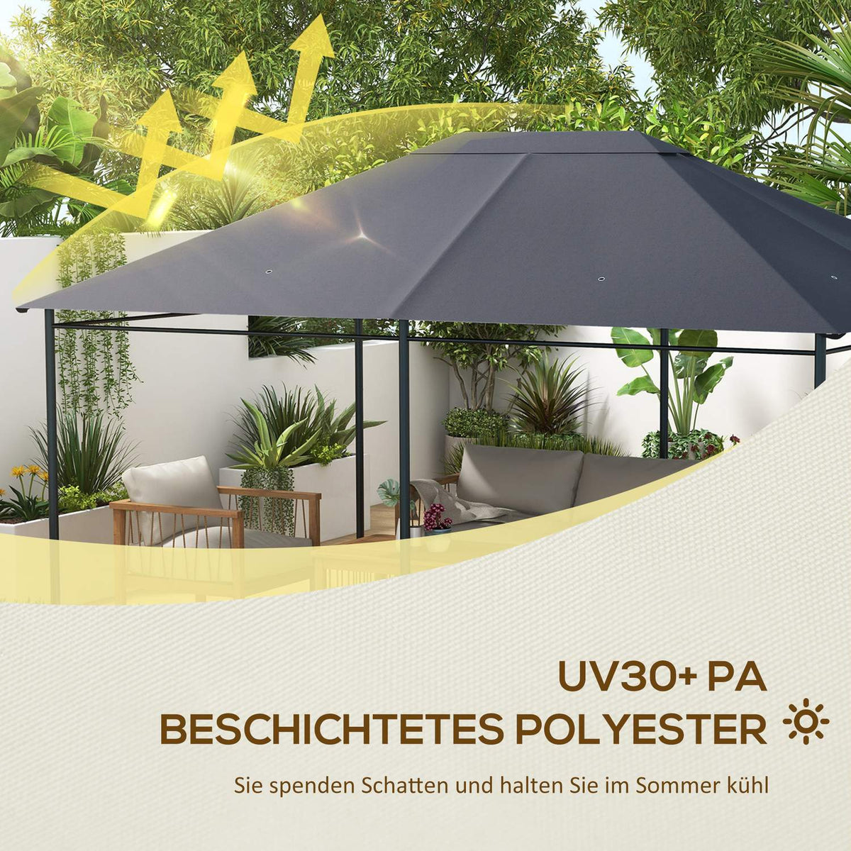 Replacement roof for pavilion 4 x 3m, water-repellent pavilion roof with UV protection 30+, replacement cover for garden pavilion, spare parts made of polyester fabric, 180 g/m², dark gray
