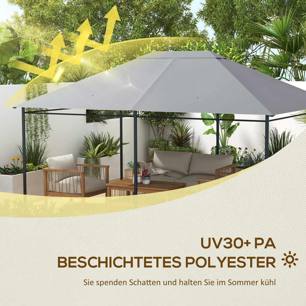 Replacement roof for pavilion 4 x 3m, water-repellent pavilion roof with UV protection 30+, replacement cover for garden pavilion, spare parts made of polyester fabric, 180 g/m², light gray