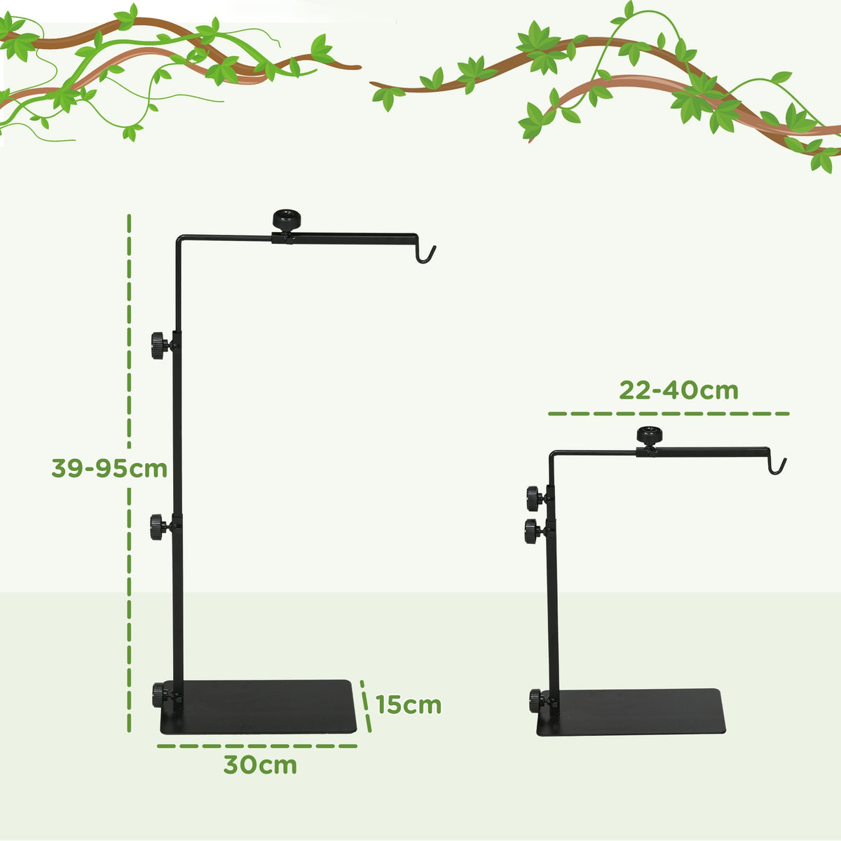 Reptile Lamp Stand Adjustable Heat Lamp Holder Base 4 Wire Slots Steel Black