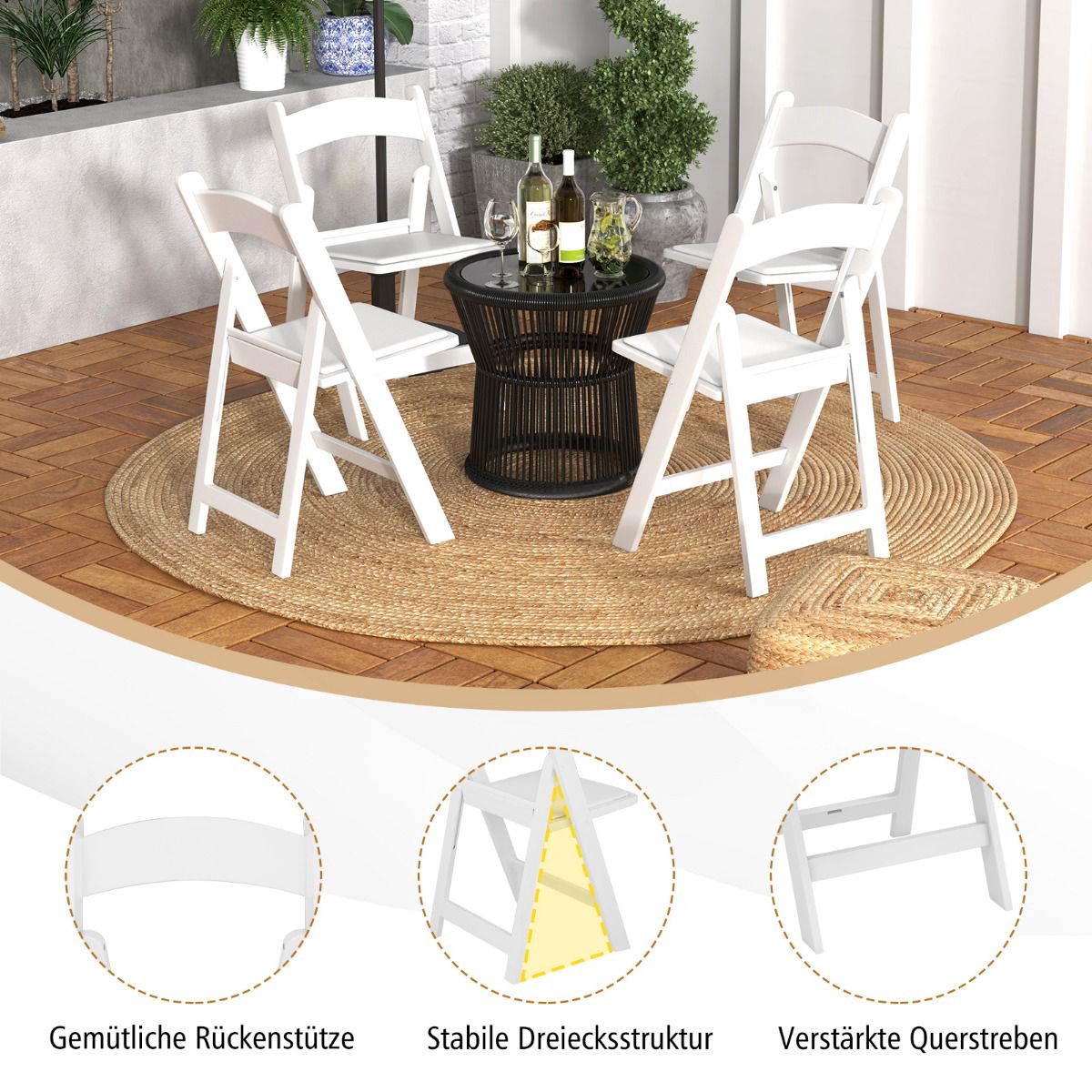 Resin Folding Chairs Set of 2, Weatherproof, Padded Seat