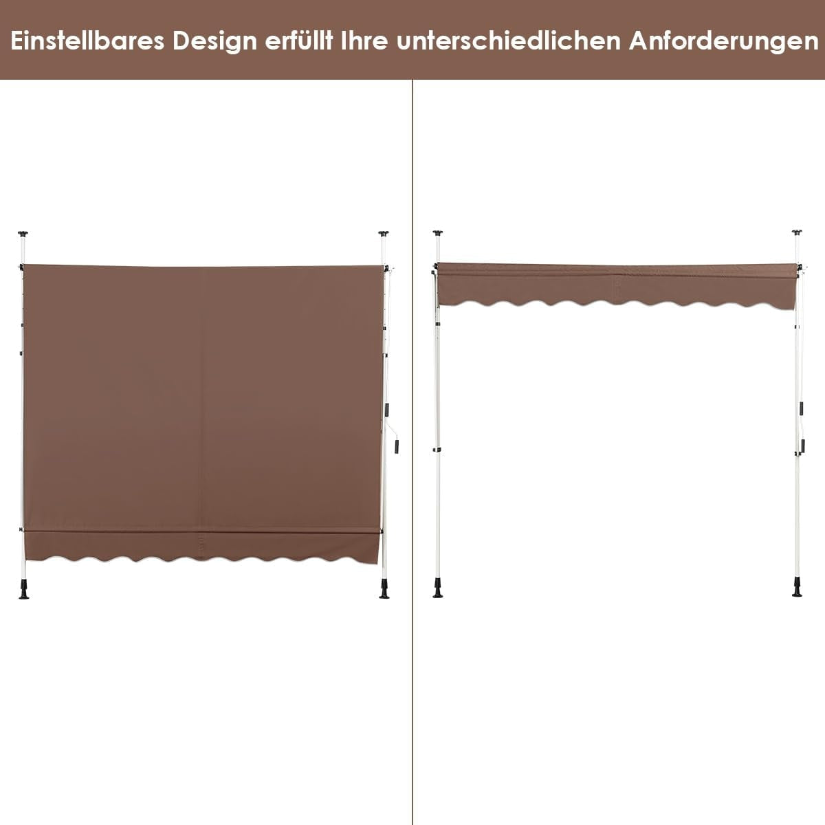 Retractable Awning 200cm, No-Drill, UV-Resistant, Adjustable
