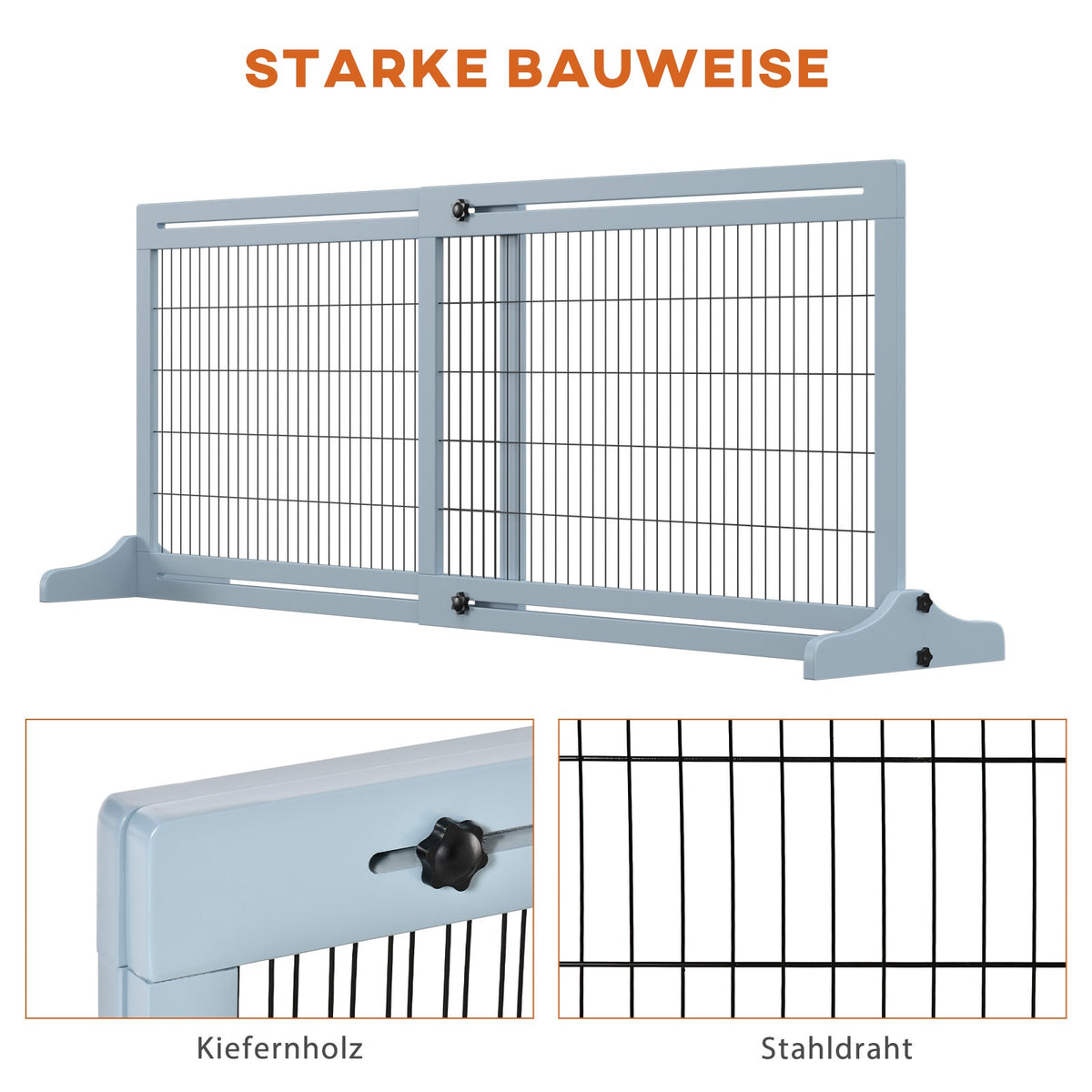 Retractable Dog Gate, Wood and Steel, 180 cm Wide