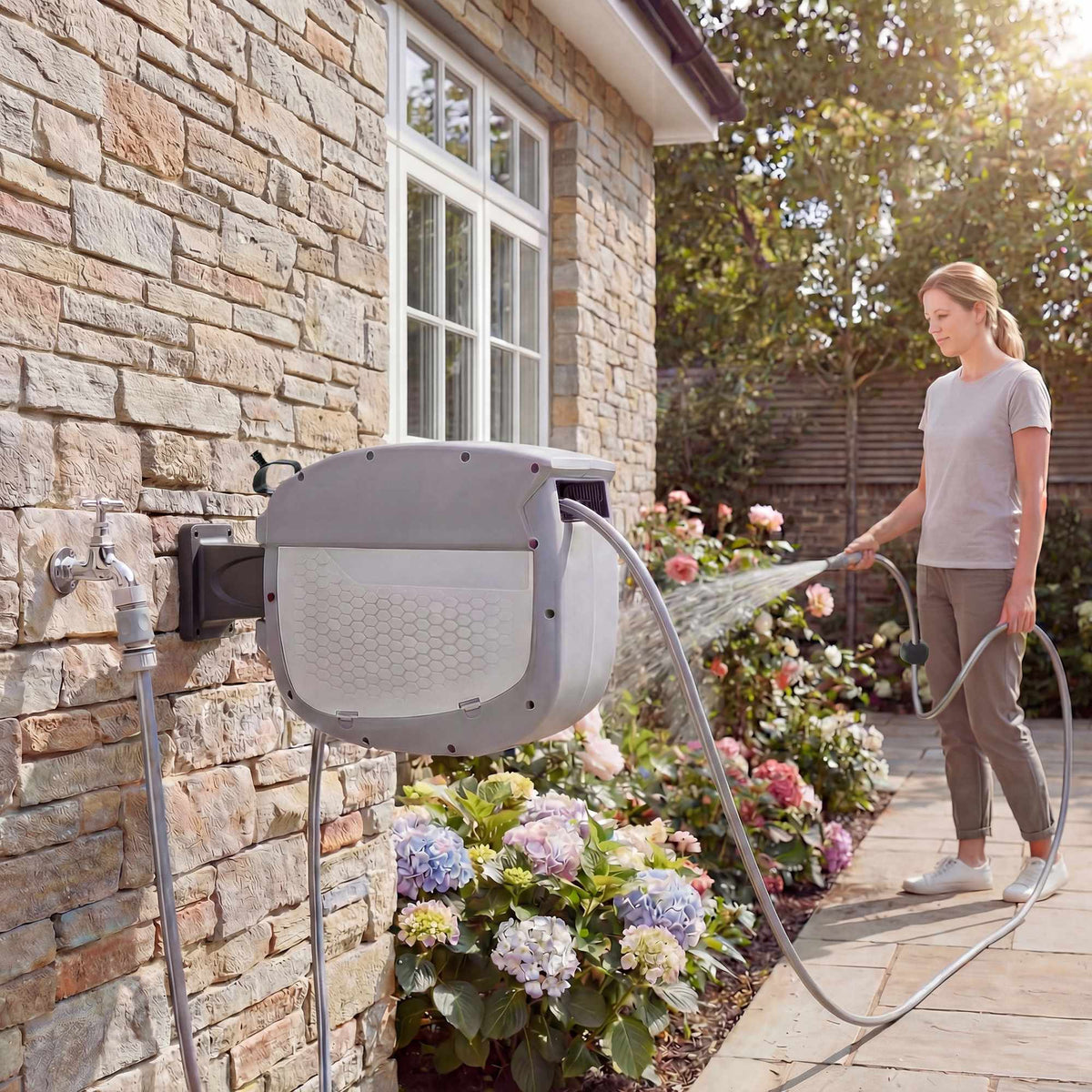 Retractable Garden Hose Reel with Wall Mount, 30m Length