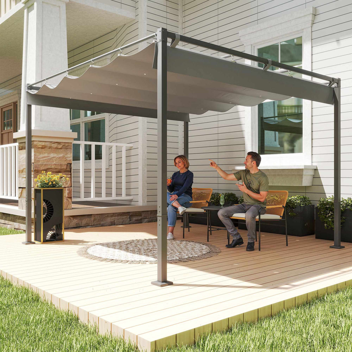 Retractable Garden Pergola with Canopy, 3x3m, Gray