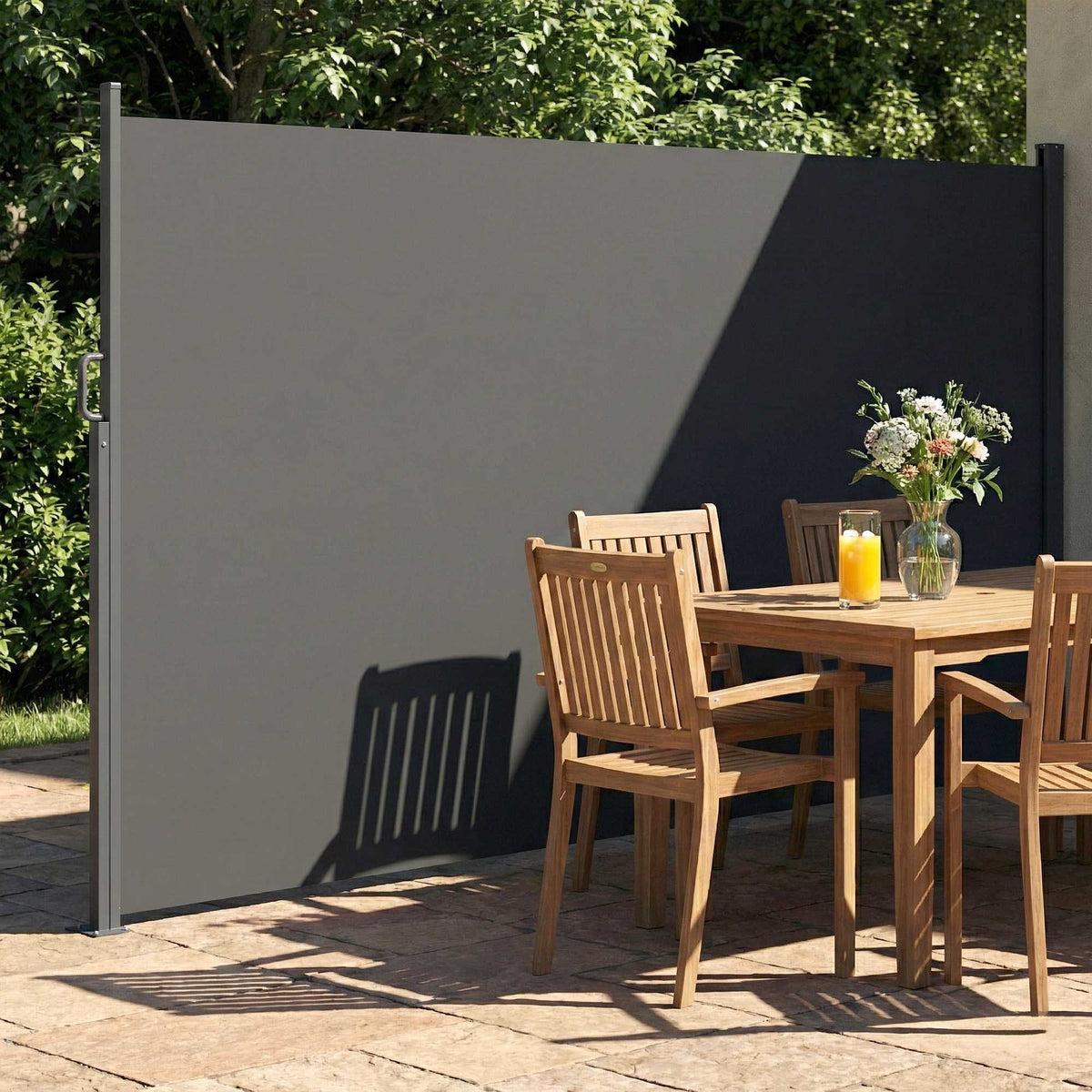 Retractable Outdoor Privacy Screen, Water-Resistant, UV 50+, 420x185 cm, Dark Grey