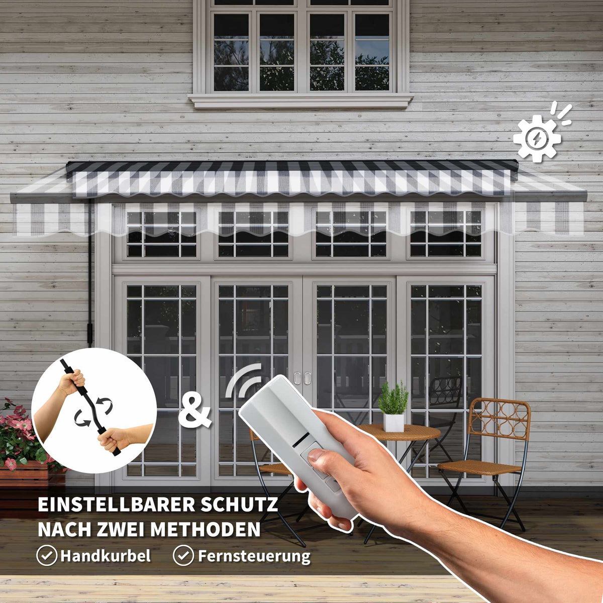 Retractable Patio Awning, Weatherproof, 350x250 cm, Gray/White
