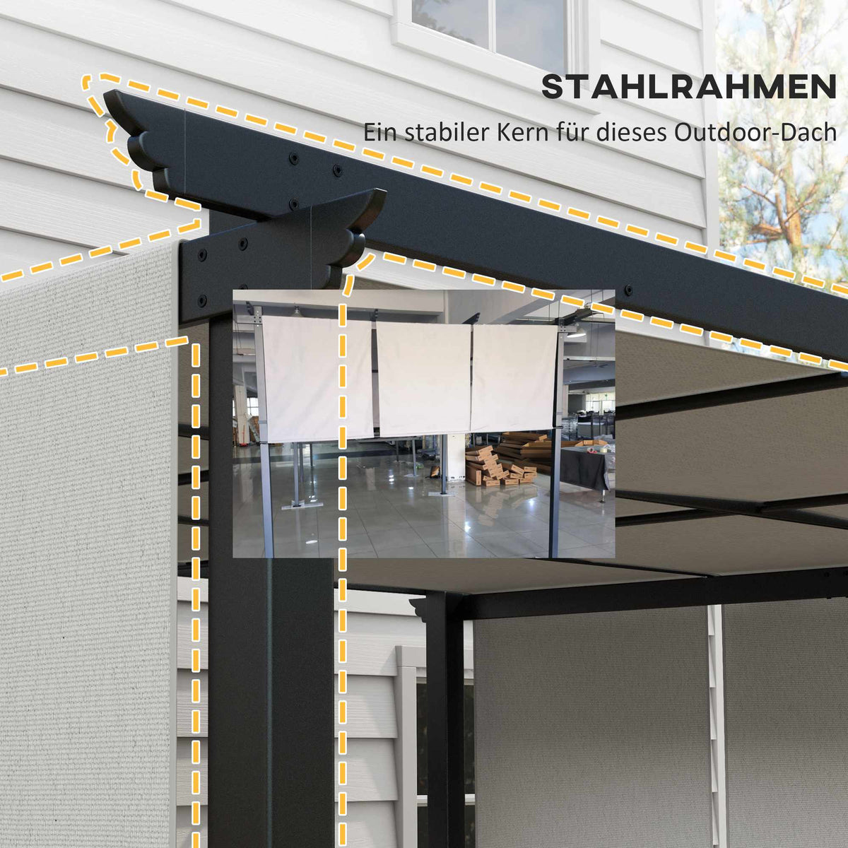 Retractable Pergola 3x3.5m, Steel Frame, UV Protection