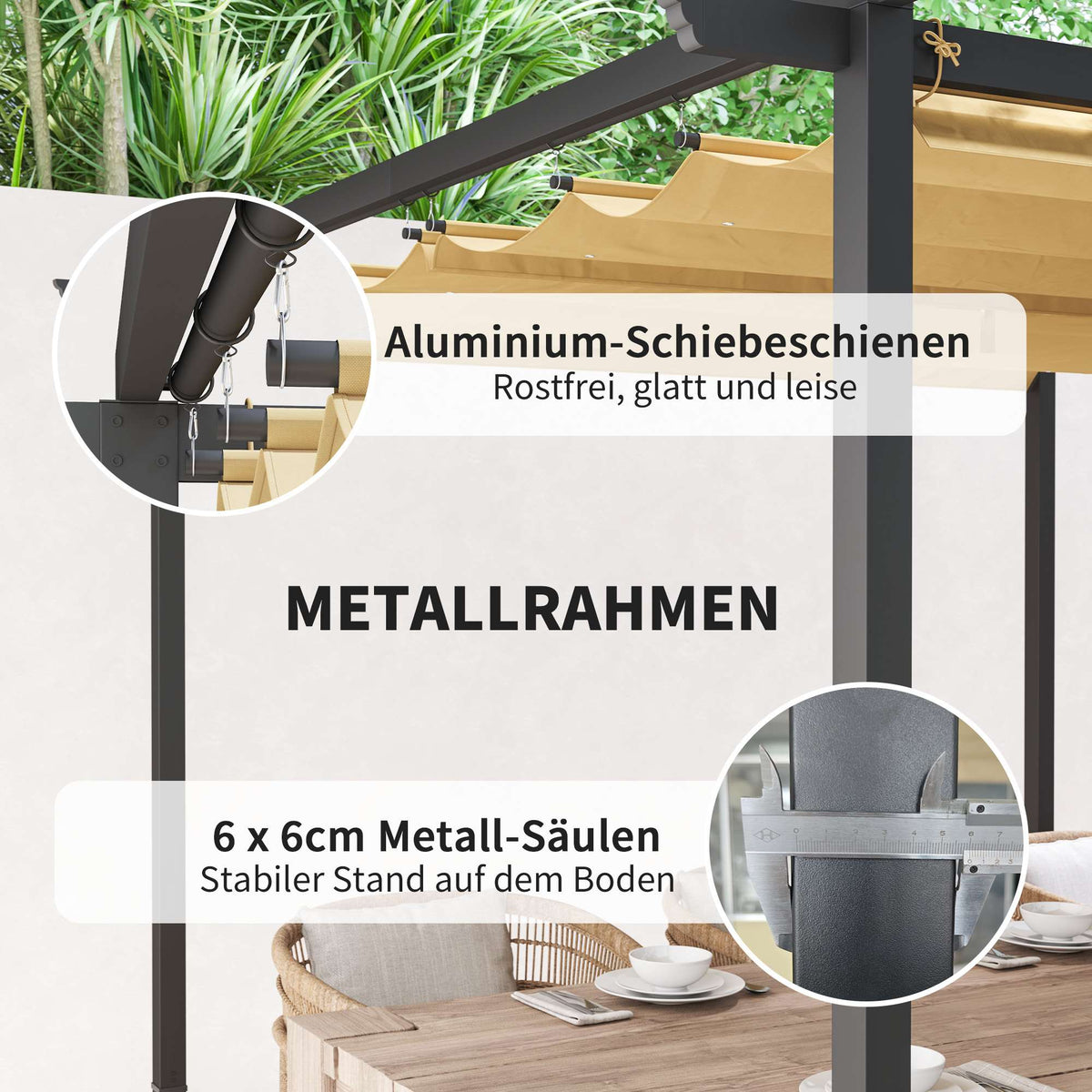 Retractable Pergola 3x3m, Metal Frame, UPF30+ Canopy