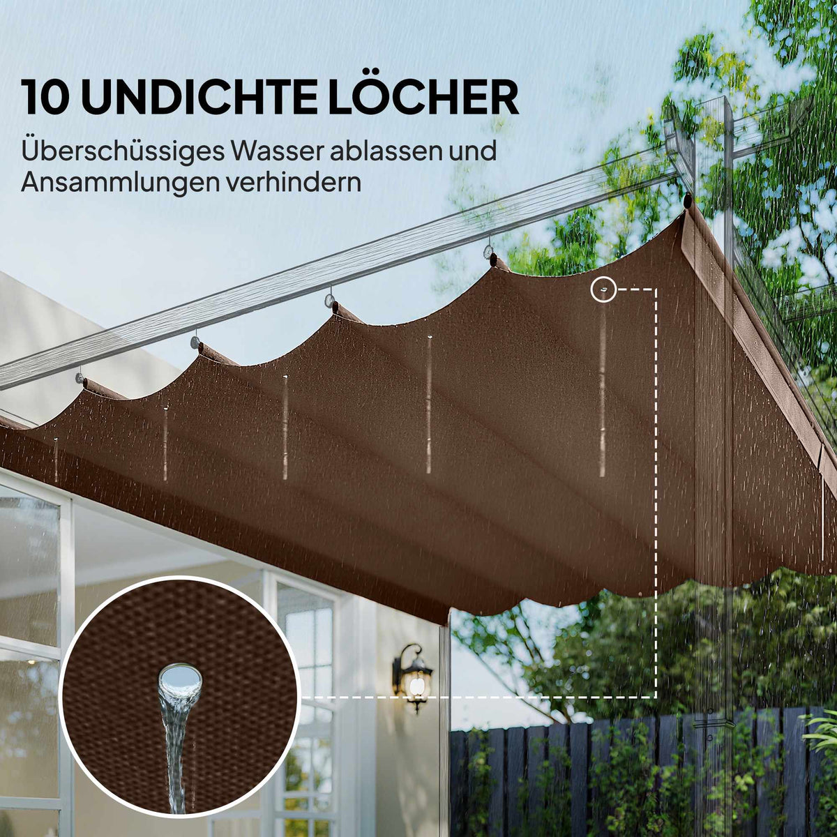 Retractable Pergola Replacement Canopy, 4x3m, Coffee, Polyester