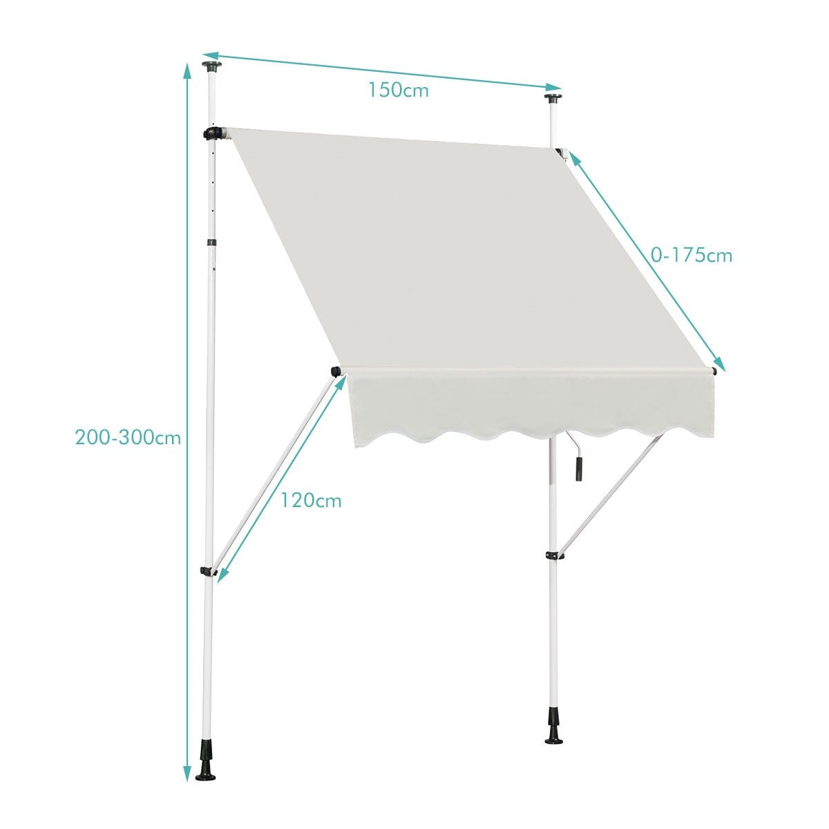 Retractable Sunshade Awning, Adjustable 250x120 cm, Beige