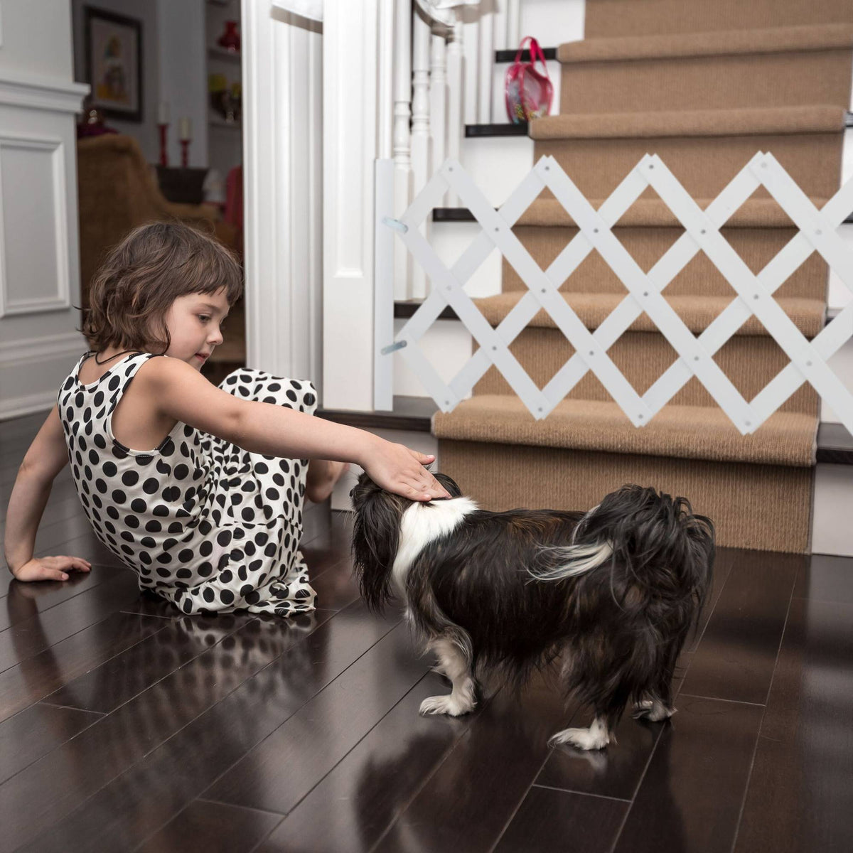 Retractable dog rail in white
