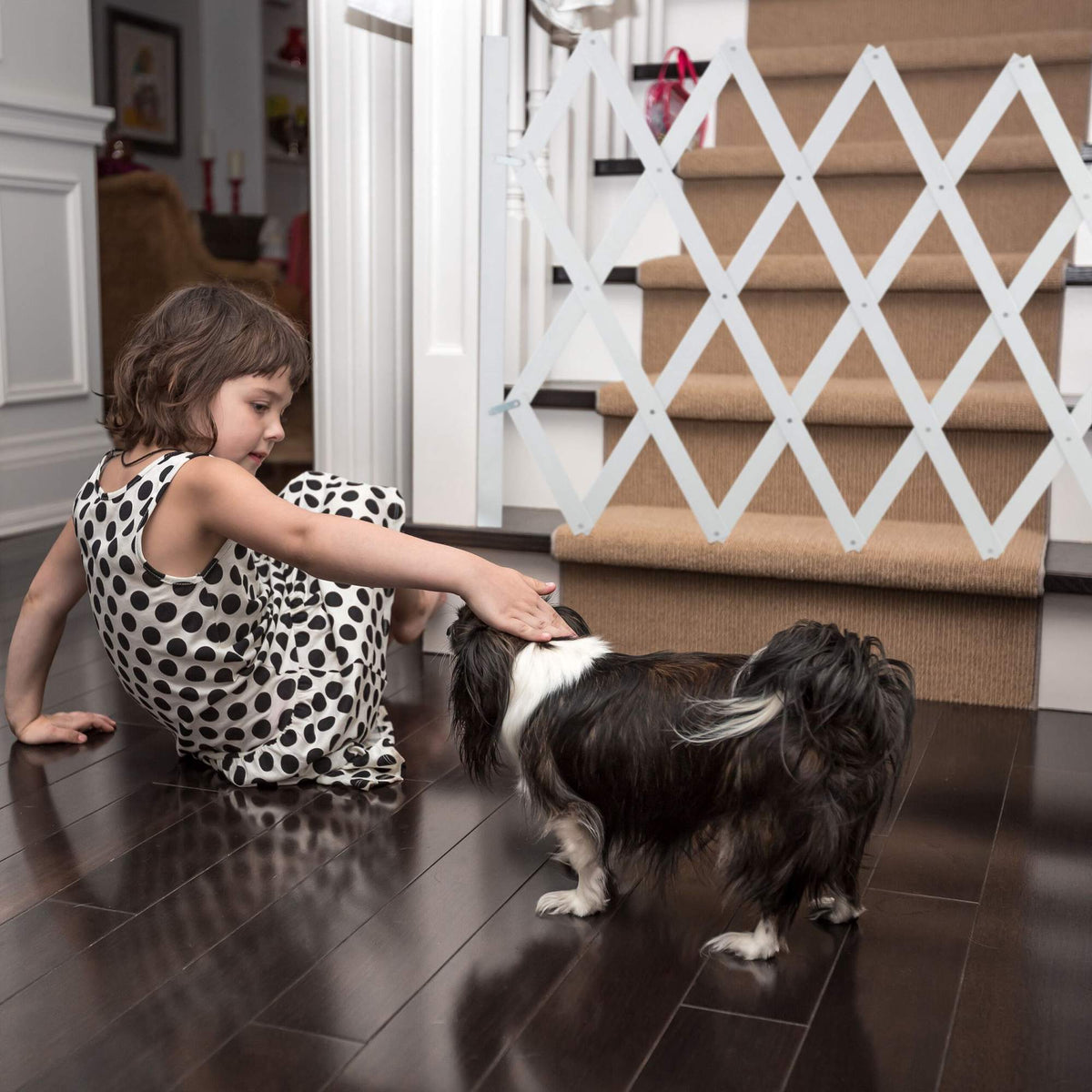 Retractable dog rail in white