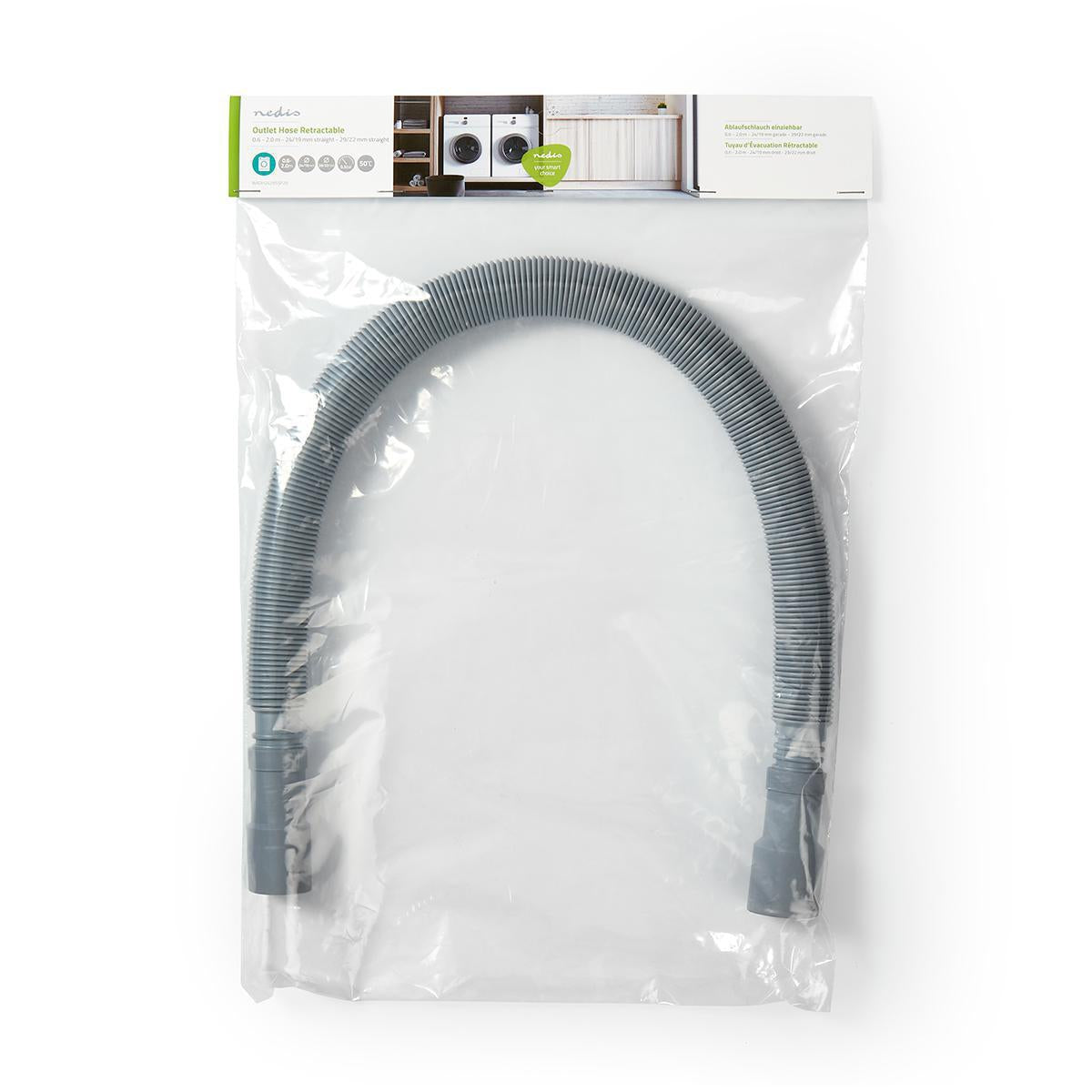 Retractable outlet hose | 24/19mm | 29/22mm | 0.5 Bar | 50 °C | 2.00 m | Dish / Washing machine | PVC | Gray