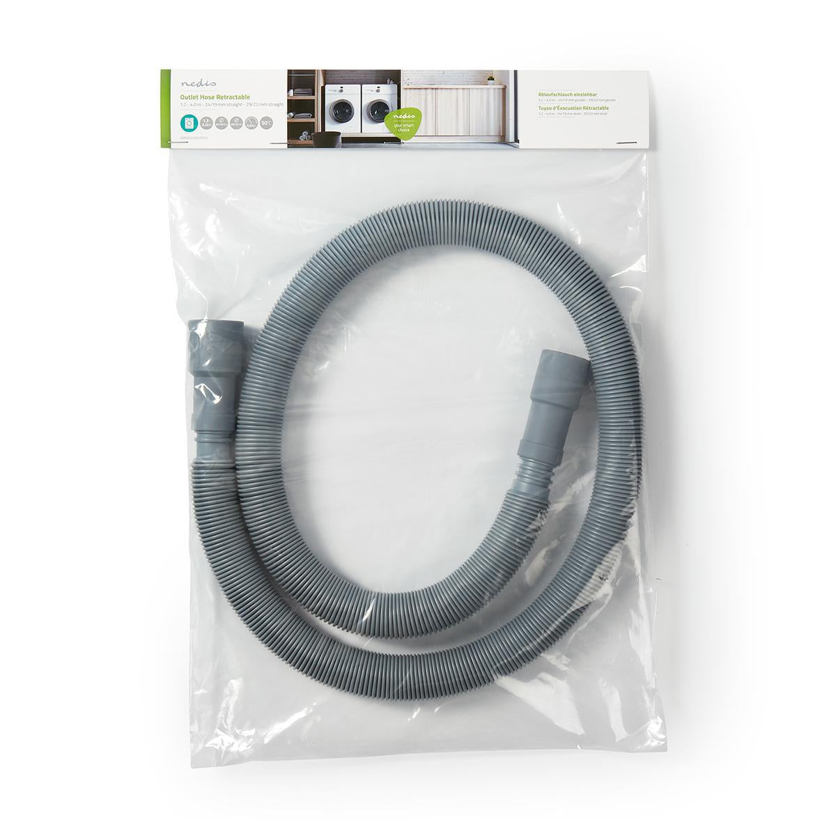 Retractable outlet hose | 24/19mm | 29/22mm | 0.5 Bar | 50 °C | 4.00 m | Dish / Washing machine | PVC | Gray