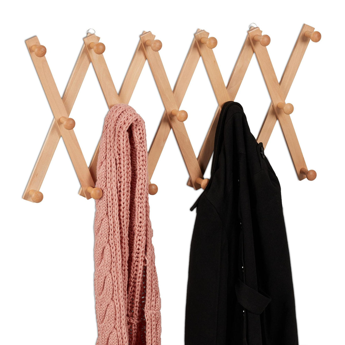 Retractable wall coat hanger in wood
