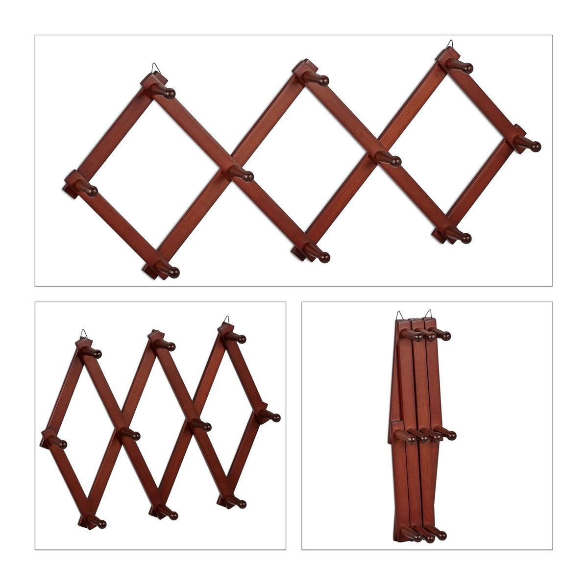 Retractable wall coat hanger in wood