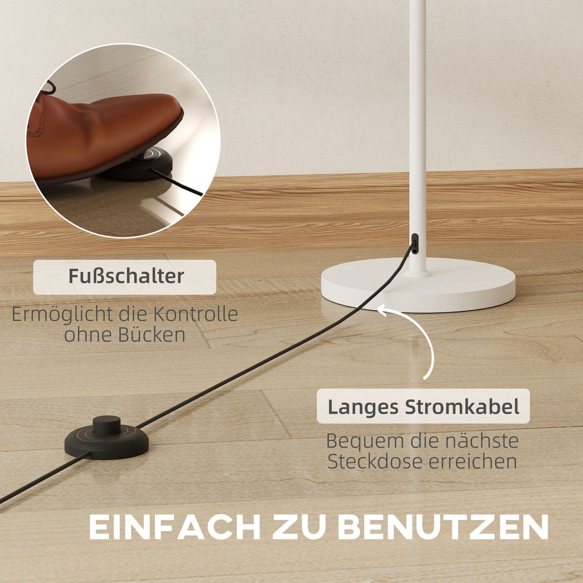 Retro Floor Lamp, Plastic Shade, Foot Switch, White