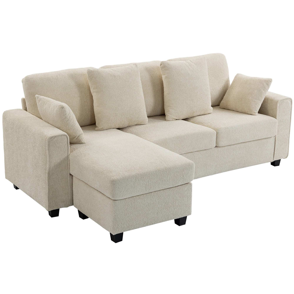 Reversible Chaise 3-Seater Velvet Sofa, Beige, Deep Seats
