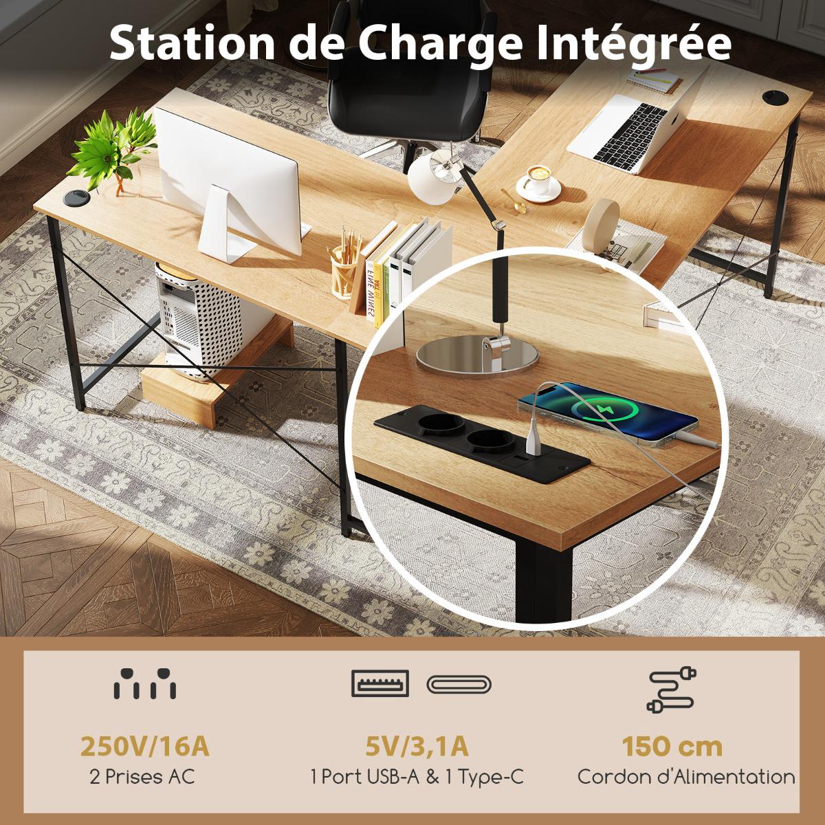 Reversible L-Shaped Corner Desk 150cm With USB-C Outlet
