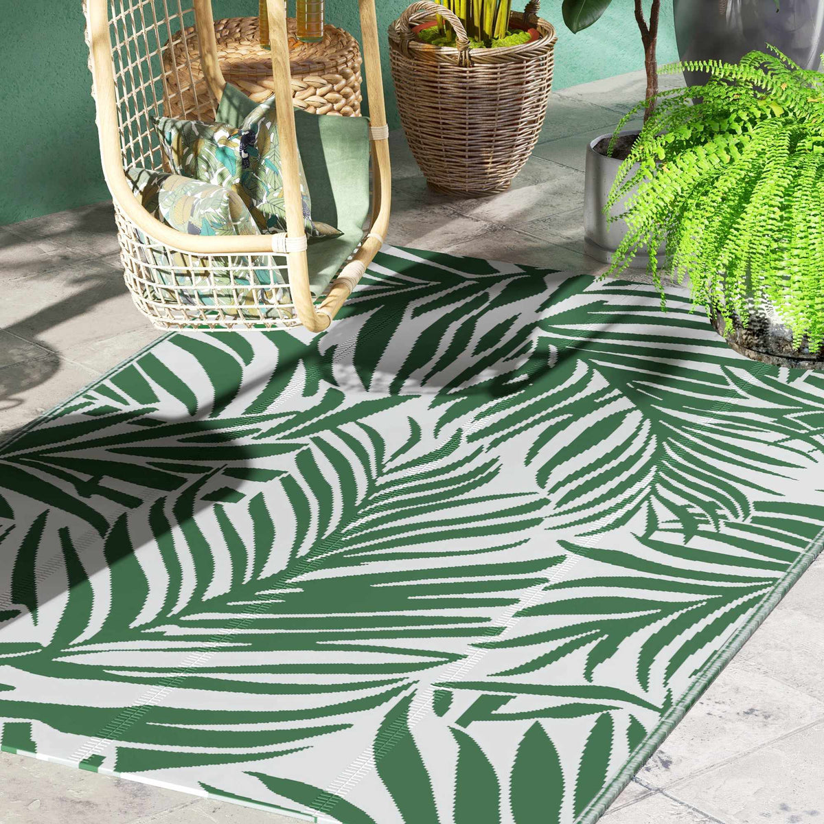 Reversible Outdoor Rug, Waterproof, 152x243 cm, Green