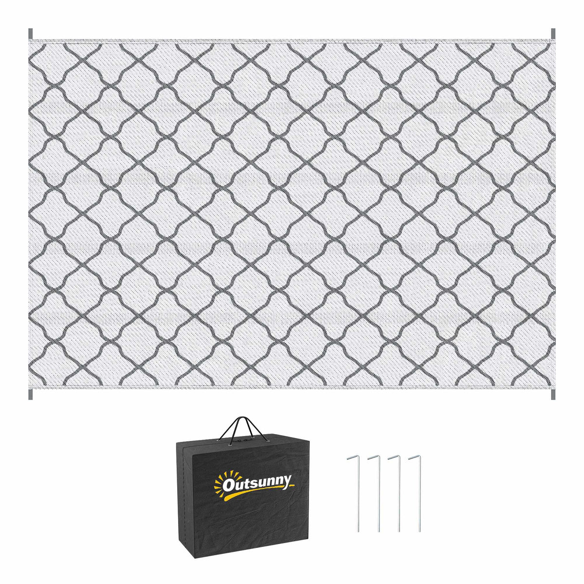 Reversible Outdoor Rug, Waterproof, 182x274 cm, Grey/White