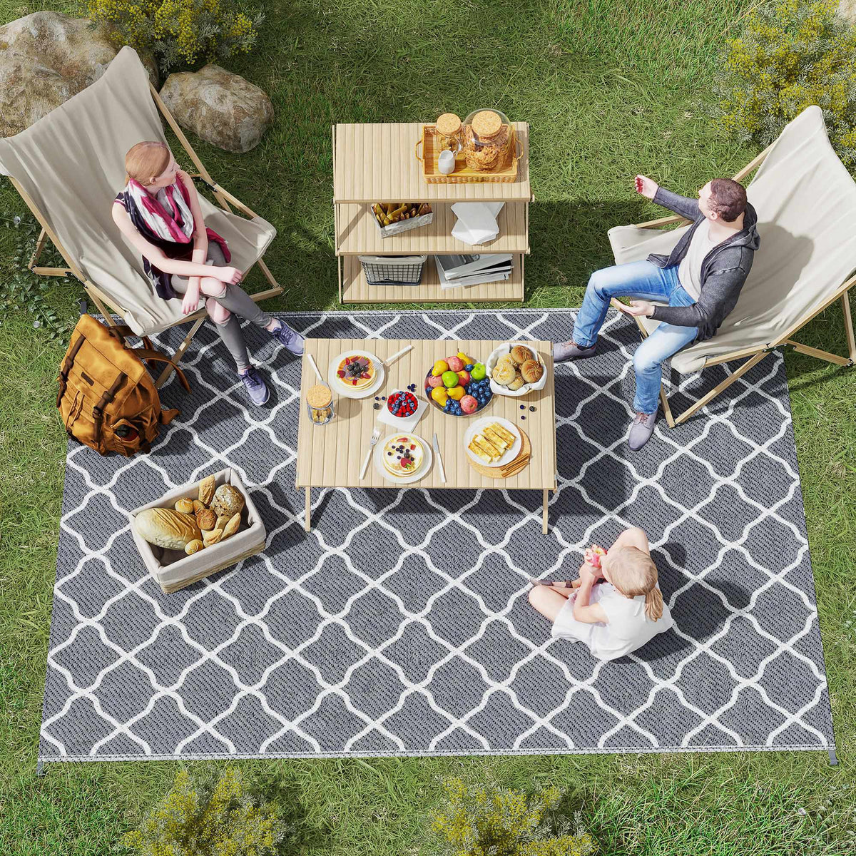 Reversible Outdoor Rug, Waterproof, 182x274 cm, Grey/White