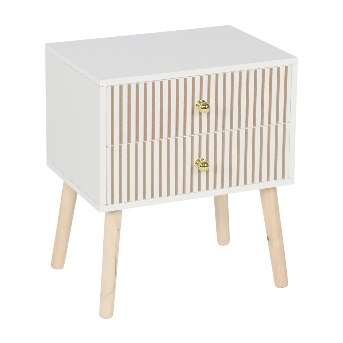 Ribbed Bedside Table, 2 Drawers, Scandinavian Style