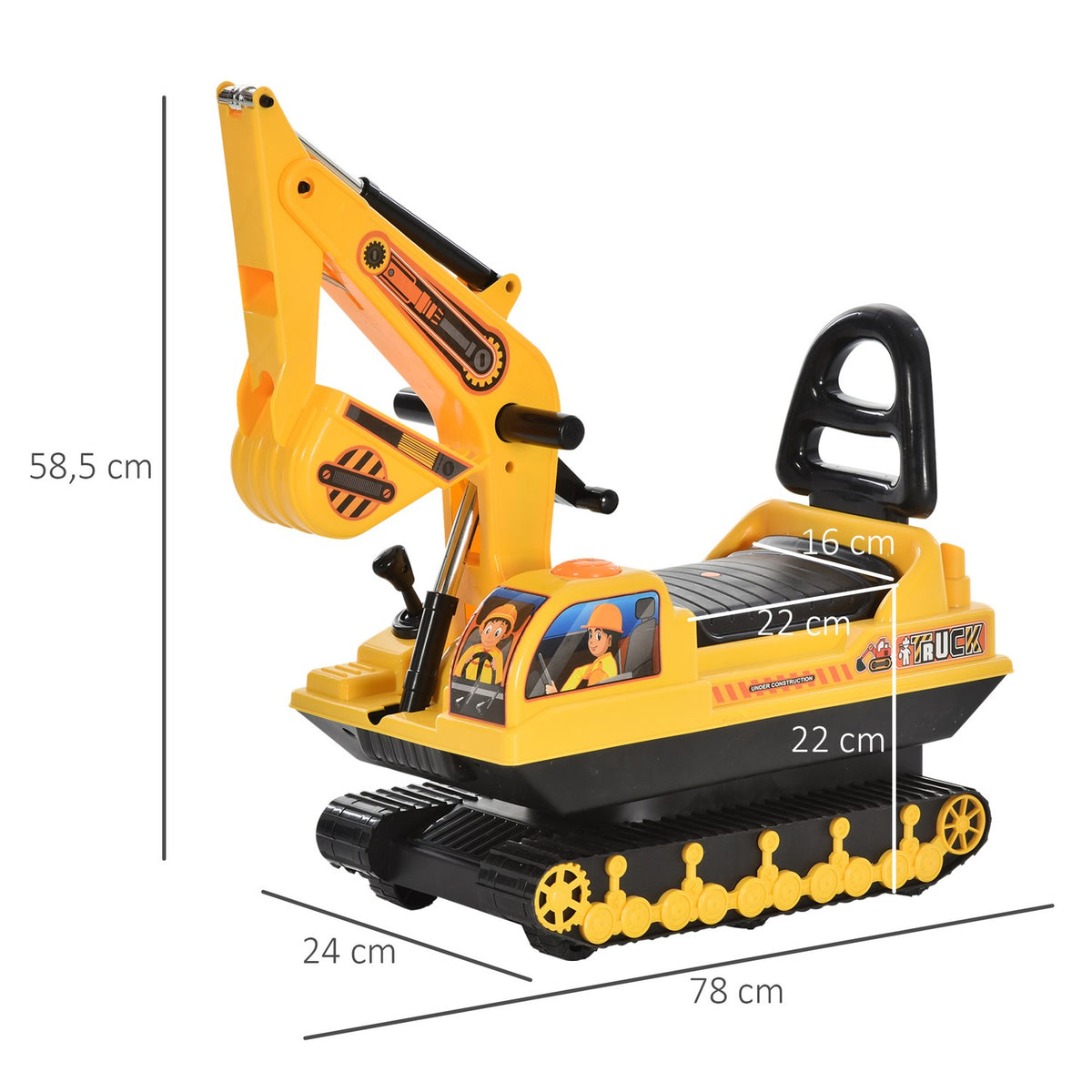 Ride-On Car Children'S Excavator, Baby Ride-On In Black+Yellow, 20X15X9Cm