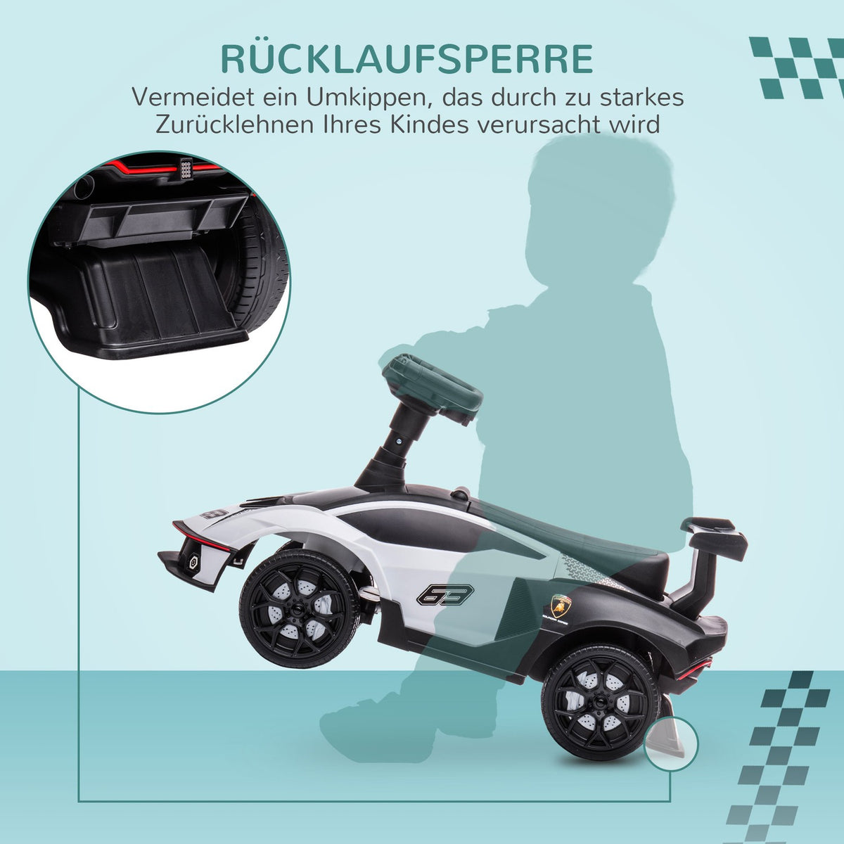 Ride-On Car For Children, Children'S Vehicle With Storage Space, Horn And Engine Sound, White + Black