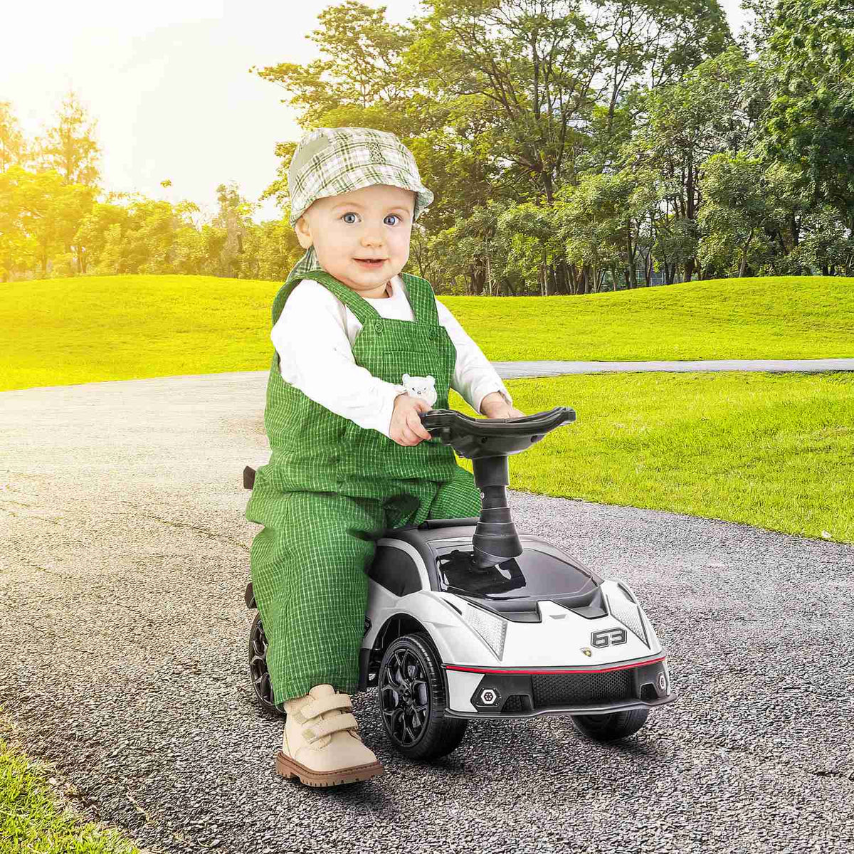 Ride-On Car For Children, Children'S Vehicle With Storage Space, Horn And Engine Sound, White + Black